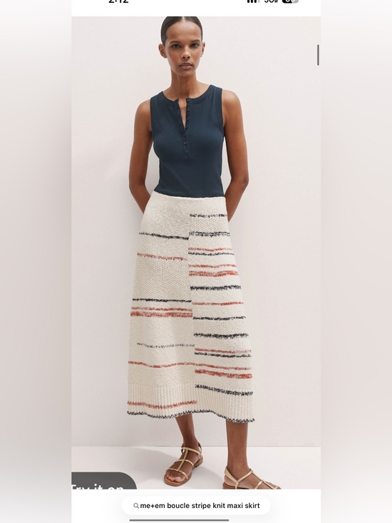 ME+EM Dresses & Skirts - ME+EM Cream Bouclé Midi Skirt with Navy and Red Stripes
